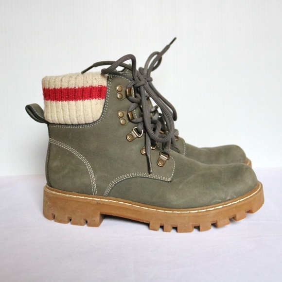 ROOTS Tuff Boot Green Leather Lace Up Women's 8.5 Canada Work Boot Classic - Picture 2 of 16
